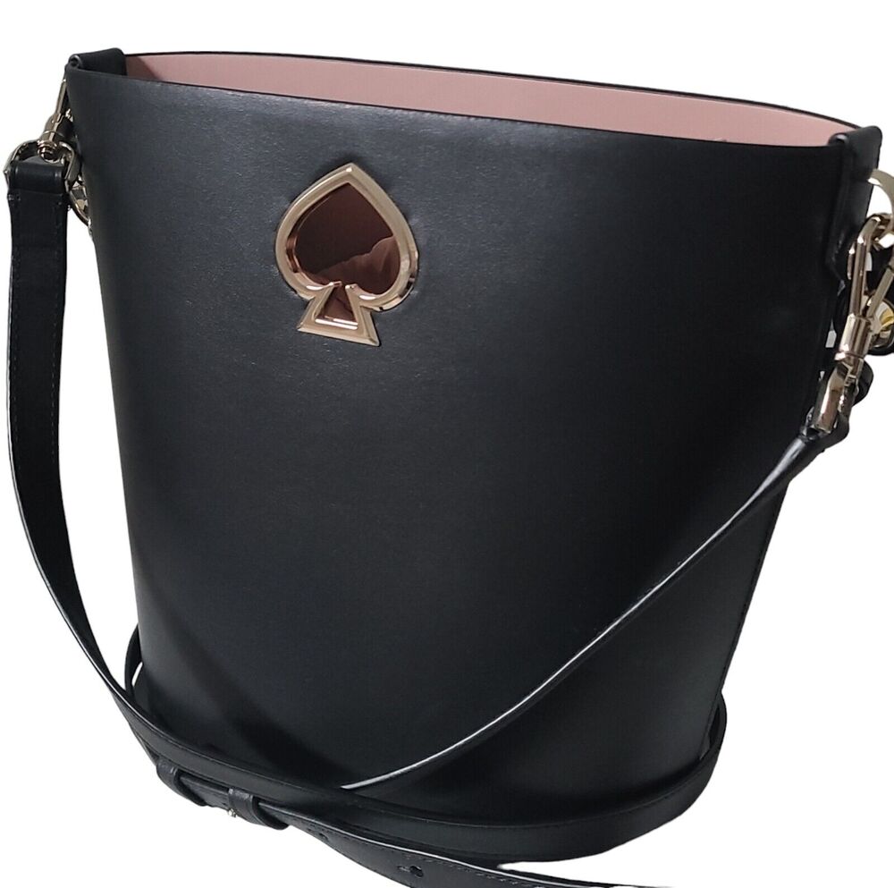 Kate Spade Cameron Small Bucket Bag Black Leather Pink Lining EUC